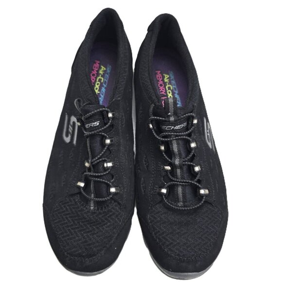 Skechers Flex Slip on Lightweight Memory Foam Comfort Black Sneaker Shoes - Picture 2 of 8